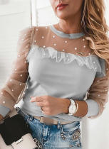 Summer Mesh Patch Beaded Elegant Shirt with Full Sleeves