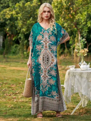 Summer Retro Print Bat Sleeves Boho Dress