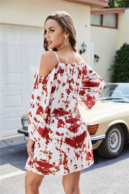 Summer Tie Dye Long Sleeve Strap Short Dress