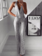 Summer Formal Sequins Silver Halter Jumpsuit