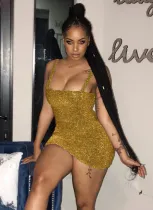 Summer Party Sexy Metallic Strap Mini Club Dress