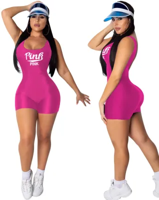 Summer Sports Letter Print Sleeveless Fit Rompers