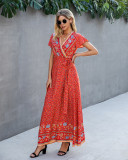 Summer Casual Floral Wrapped Long Dress