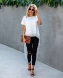 Summer Casual Solid Color High Low Long Tops
