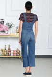 Summer Casual Blue Denim Wide Legges Suspender Pants