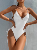 Solid Color One-Piece Lace-Up Strap Swimwear