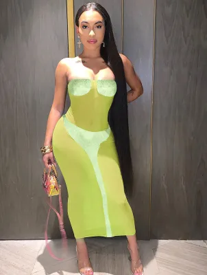 Party Sexy Transparent Strapless Midi Dress