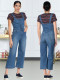 Summer Casual Blue Denim Wide Legges Suspender Pants