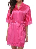 Sexy Lace Patch Satin Pajama Robe with Panty Set