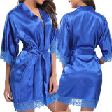 Sexy Lace Patch Satin Pajama Robe with Panty Set