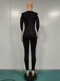 Summer Sexy Patch Transparent Long Sleeve Bodycon Jumpsuit