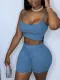 Summer Casual Fit Solid Strap Crop Top and Shorts Matching Set