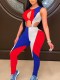 Contrast Color Sleeveless Cut Out Bodycon Jumpsuit