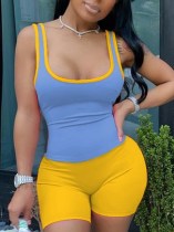 Summer Contrast Tight Vest and Shorts Jogger Suit