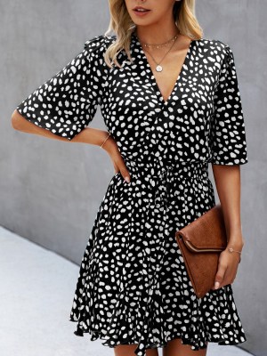 Summer Casual Print Wrapped Skater Dress