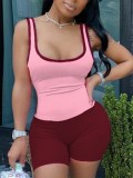 Summer Contrast Tight Vest and Shorts Jogger Suit