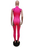 Sleeveless Sexy Cut Out Zip Up Bodycon Jumpsuit
