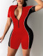 Sexy Contrast Zip Up Bodycon Rompers