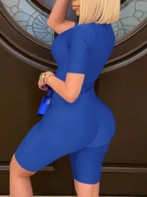 Summer Sexy Zip Up Solid Bodycon Rompers