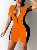 Sexy Contrast Zip Up Bodycon Rompers