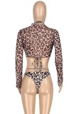 Three Piece Leopard Print Long Sleeve Swimwear