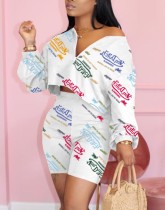 Spring Letter Print Crop Top and High Waist Shorts 2PC Set