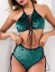 Sexy Green Velvet Lace-Up Halter Bra and High Waist Panty 2PC Lingerie Set