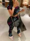 Summer Letter Print Tight Crop Top and Pants 2PC Set