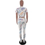 Summer Letter Print Tight Crop Top and Pants 2PC Set