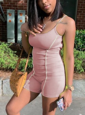 Summer Casual Solid Strap Tight Rompers