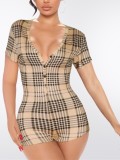 Summer Casual V-Neck Plaid Print Bodycon Rompers