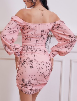 Spring Print Pink Pop Sleeve Elegant Mini Dress