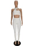 Summer Solid Sexy Halter Crop Top and High Waist Pants 2PC Matching Set
