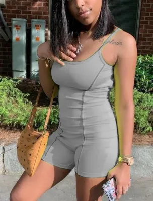 Summer Casual Solid Strap Tight Rompers