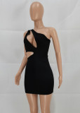 Party Solid Cut Out One Shoulder Sexy Mini Bodycon Dress