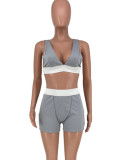 Summer Sports Deep-V Bra and Shorts Matching 2PC Jogger Suit