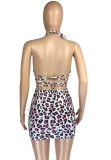 Summer Sexy Leopard Print Crop Top and Mini Skirt Matching 2pc Set