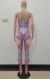 Summer Retro Print Sexy Strapless Bodycon Jumpsuit