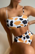 High Cut Two-Piece Cow Print High Waist Swimwear