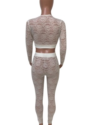 Summer All Lace Transparent Sexy Crop Top and Pants Matching Set