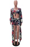 Summer Print 3 Piece Bikini Top and Shorts with Matching Cover-Up