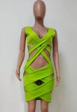 Summer Green Hollow Out Sleeveless Party Sexy Bodycon Dress