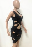 Summer Black Hollow Out Sleeveless Party Sexy Bodycon Dress