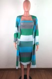 Spring Contrast Color Ribbed Strapless Midi Dress with Matching Cardigans