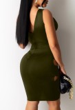 Summer Army Green Hollow Out Sleeveless Party Sexy Bodycon Dress