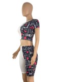 Summer Casual Print Fit Crop Top and Biker Shorts 2PC Matching Set