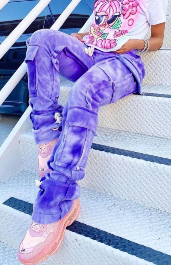 Summer Tie Dye Purple Pocket Sweatpants