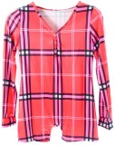 Plaid Print Pink Long Sleeve Sexy Lounge Rompers with Patch Butts