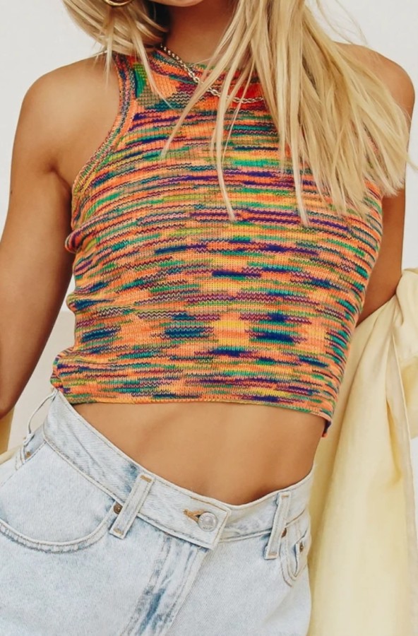 Summer Multi-Colored Knitting Tank Crop Top