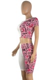 Summer Casual Print Fit Crop Top and Biker Shorts 2PC Matching Set